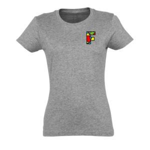Tshirt femme gris avec logo la Fabrique à Impros